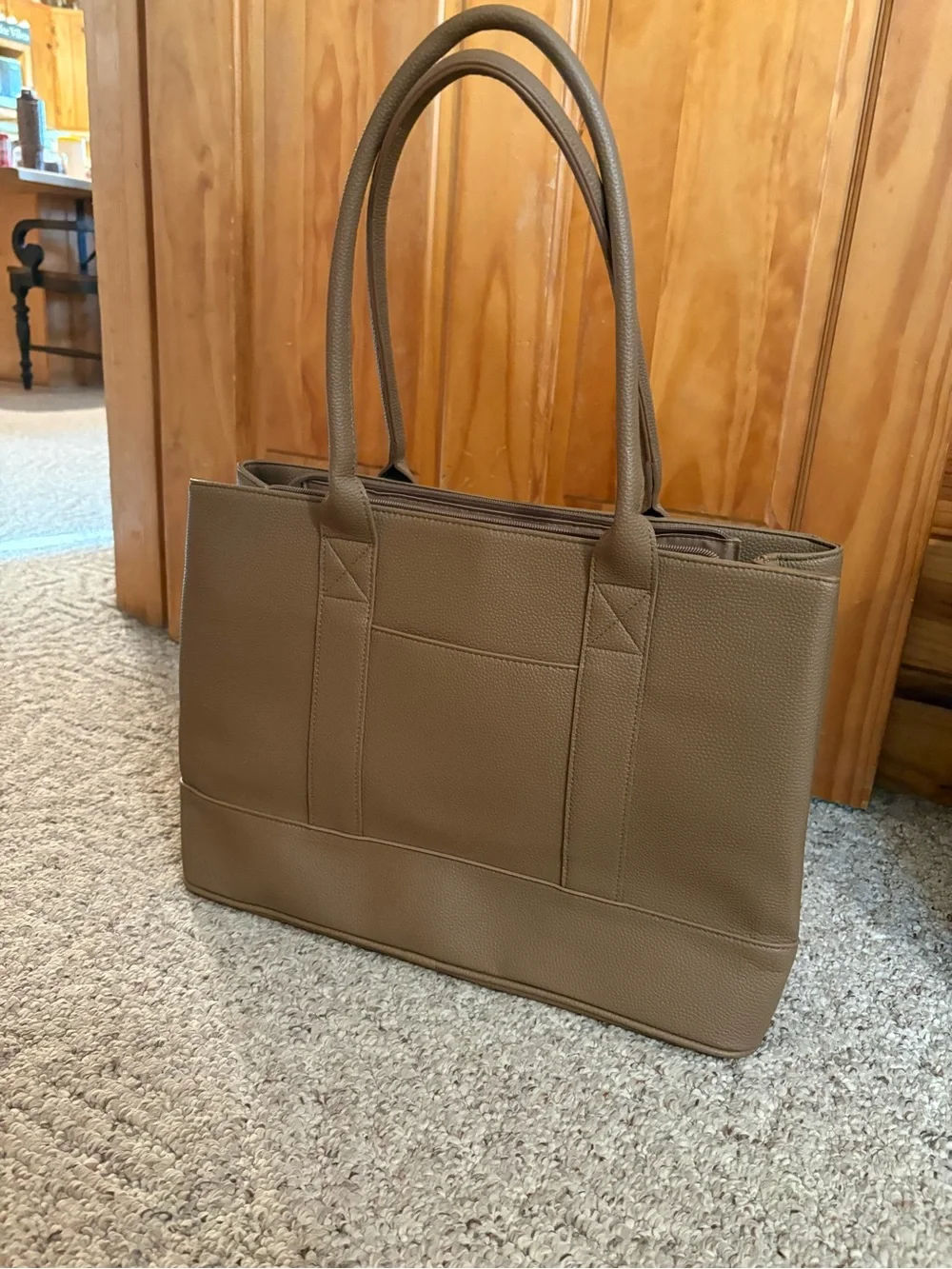 Taupe Leather Laptop Tote